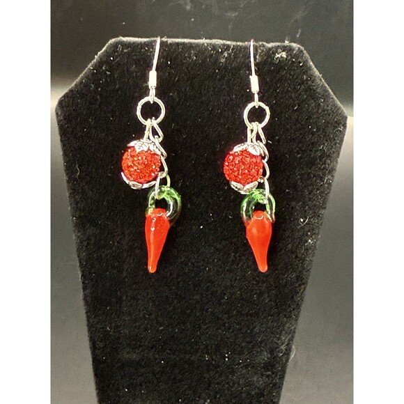 Red Pepper Dangle Earrings - Handmade. Approximately 2” In Length. Nickel Free - Picture 2 of 3